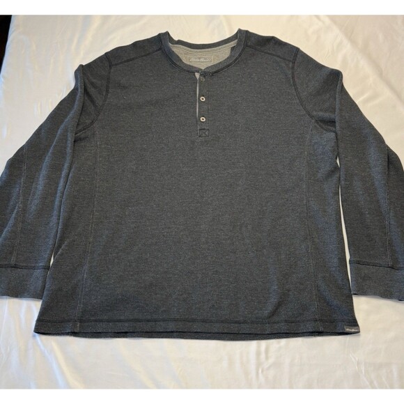 Eddie Bauer Shirt Gray Thermal Waffle Knit Henley Button Long Sleeve Mens 2XL - Picture 1 of 8